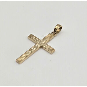 Antique 14K Yellow Gold Cross Etched Pendant Crucifix Dainty Art Deco 1.02 Grams